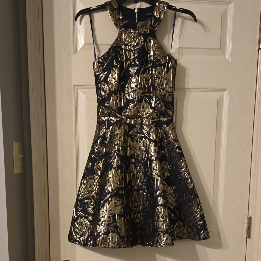 Jodi Kristopher Black and Gold Prom Dress